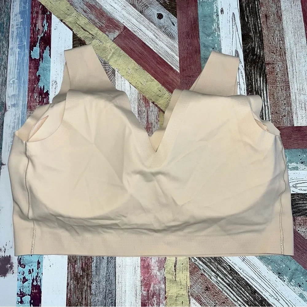 Truekind Everyday Comfort V-Neck Bralette EUC Chai Seamless Removable Cups Large